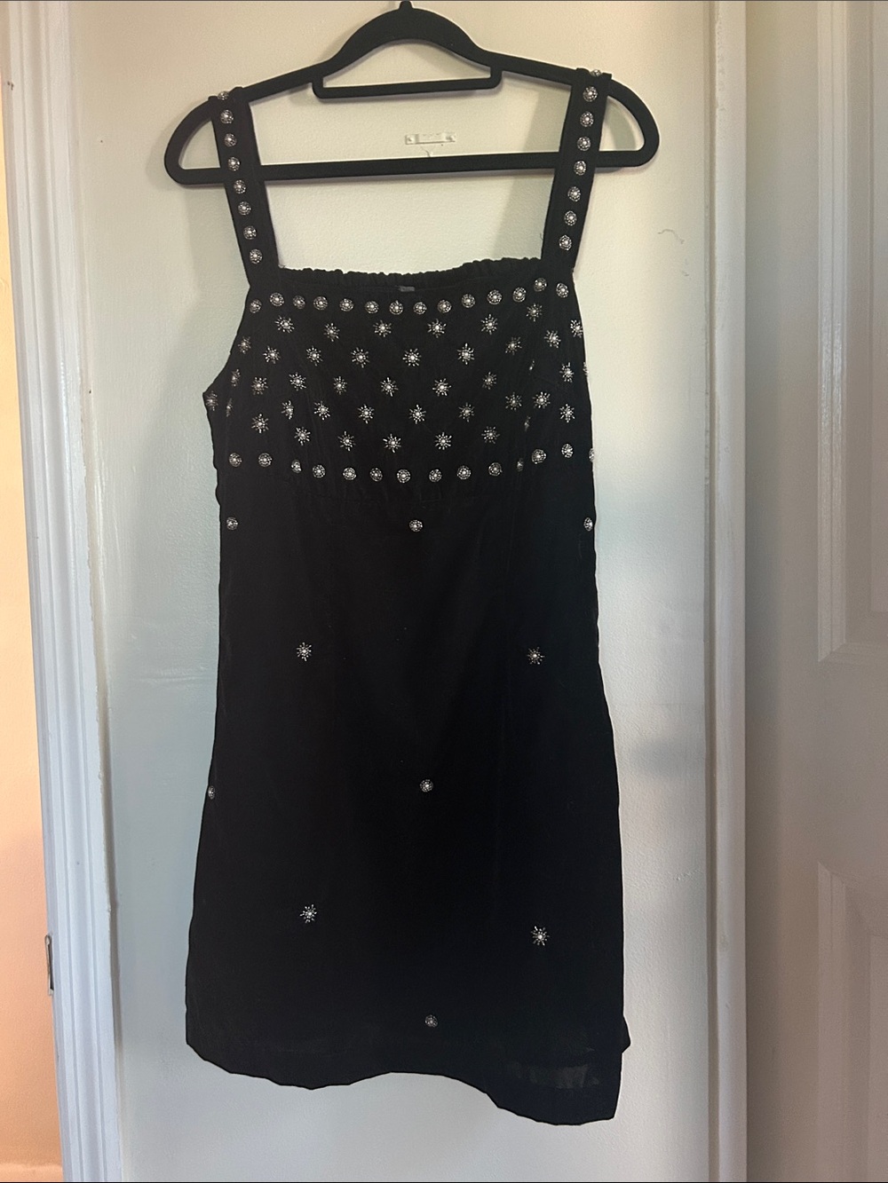 Anthropologie Black Embellished Mini Dress with Silver Beading